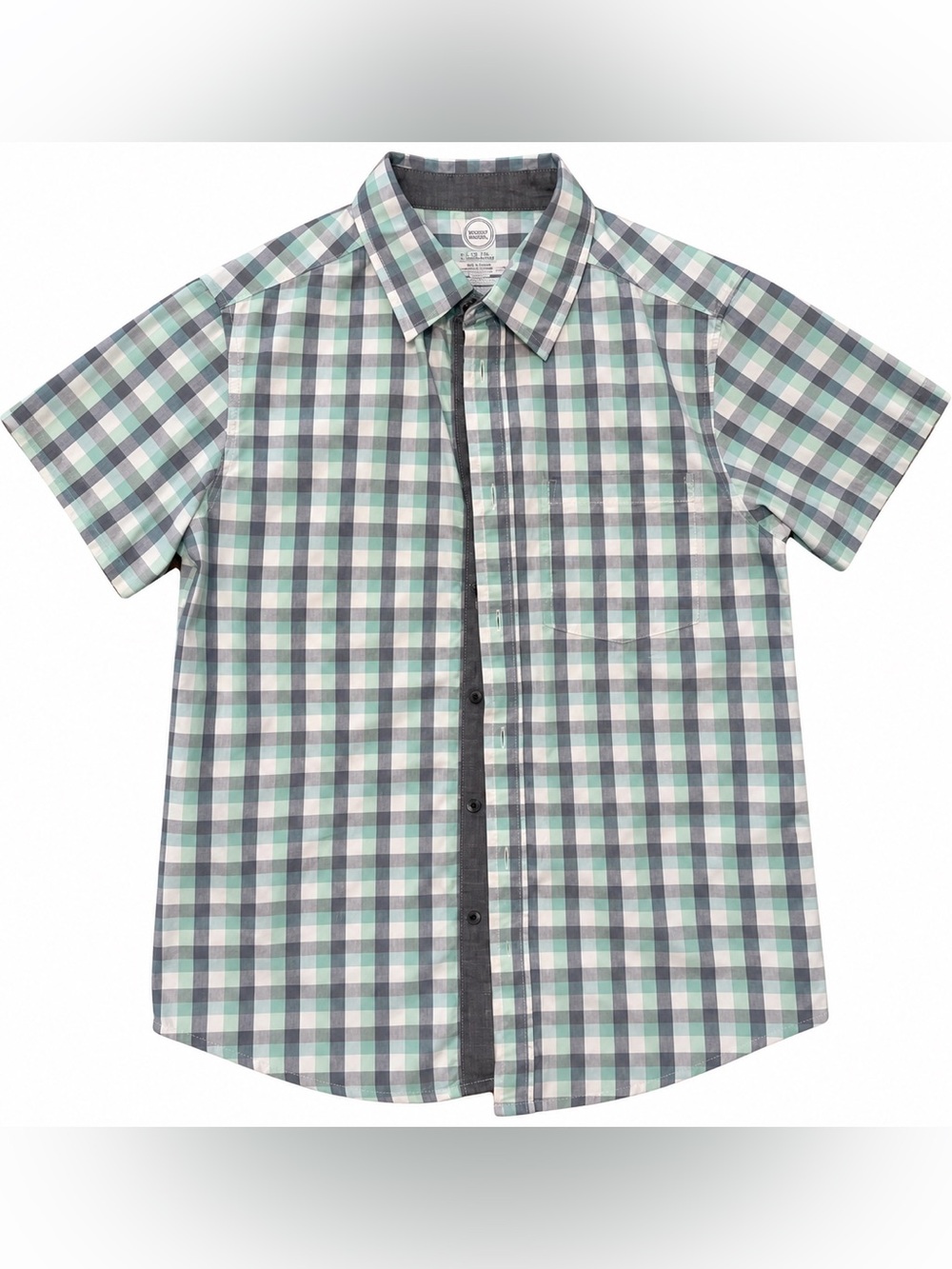 wonder nation Short-Sleeve Plaid Button-Down Shirt - Mint, Gray & White